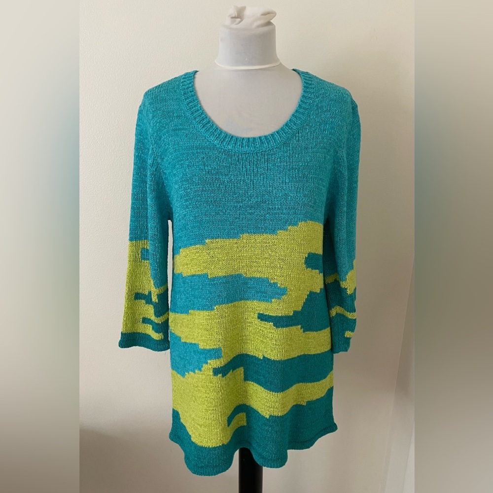 NWT Spanner Tunic Sweater Women L Knit 3/4 Sleeves Lagoon Bold